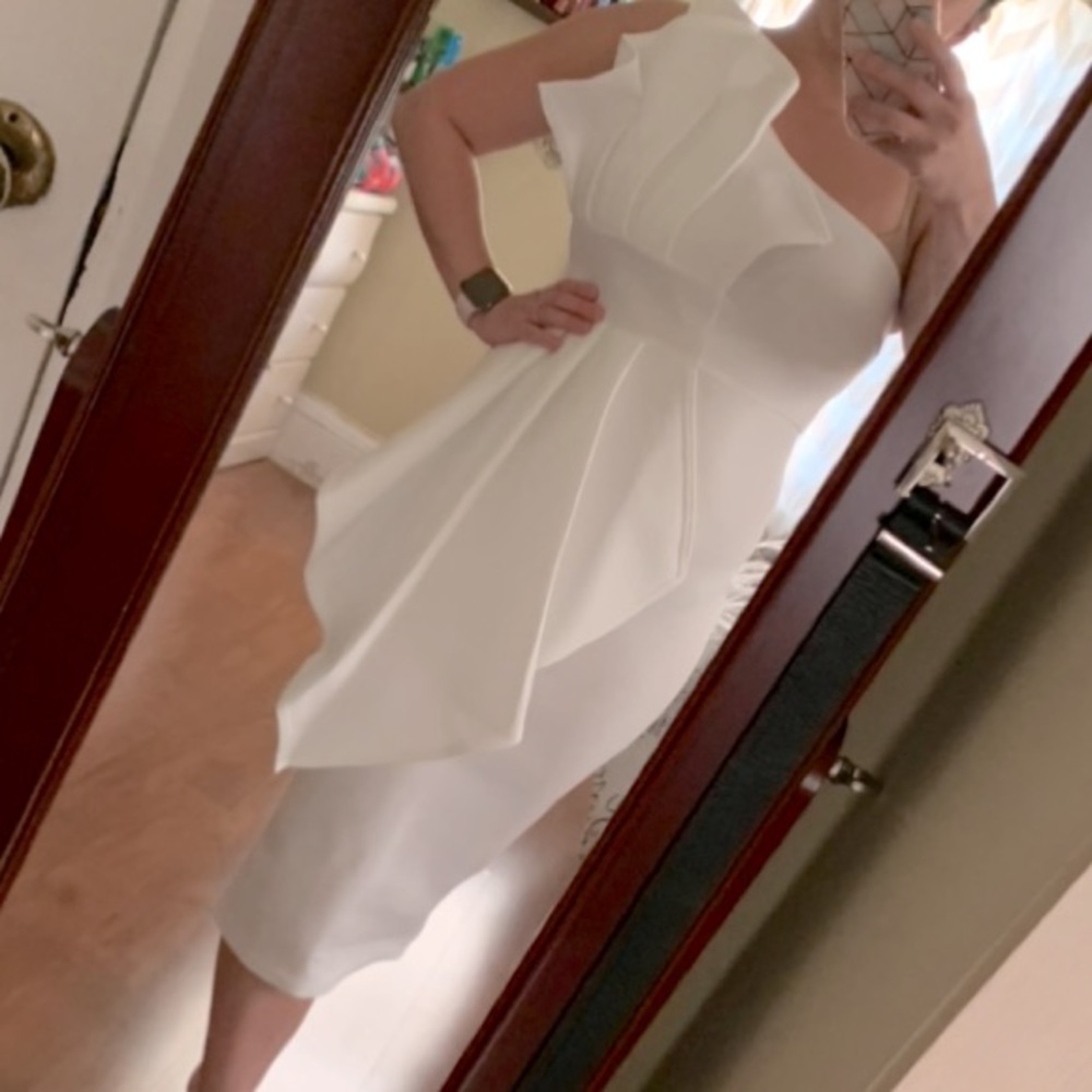 PLT White One Shoulder Pleated Midi Dress